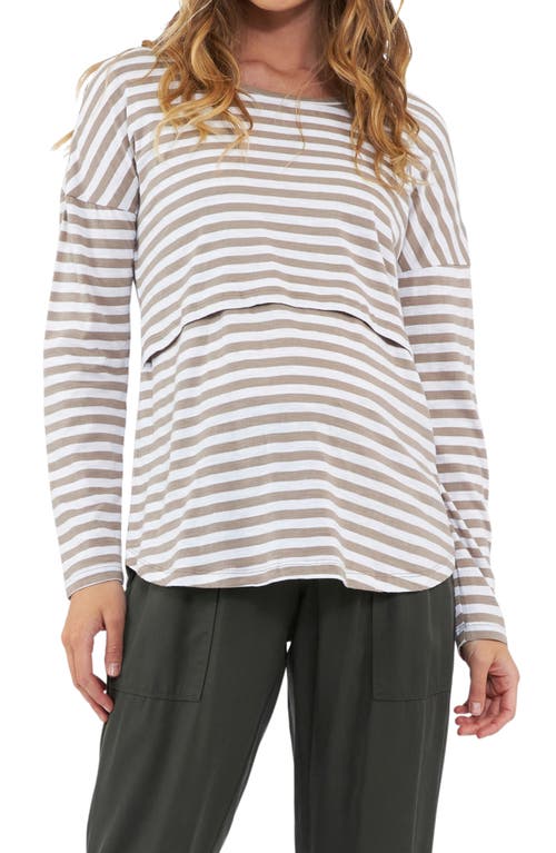 Ripe Maternity Lionel Long Sleeve Maternity/Nursing T-Shirt in Taupe /White 