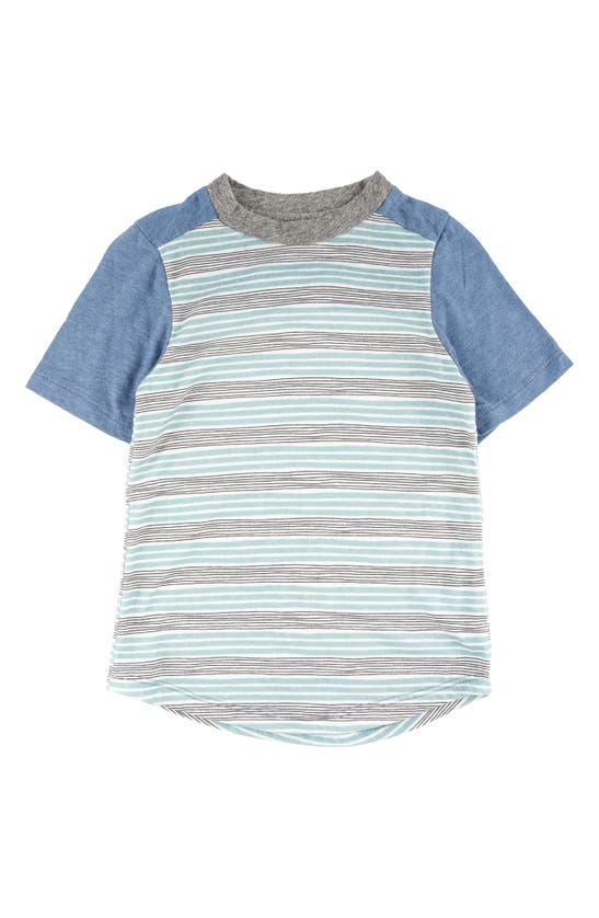 Miki Miette Kids' Andrew Slater Stripe Colorblock Cotton T-shirt In Blue