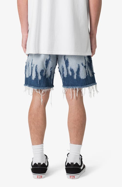 Mnml Flame Rip & Repair Cutoff Denim Shorts In Blue