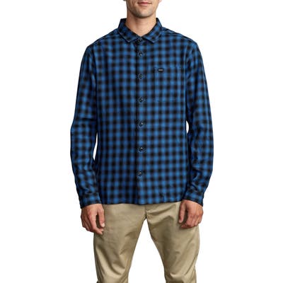 Rvca Telegraph Check Flannel Button-Up Shirt, Blue