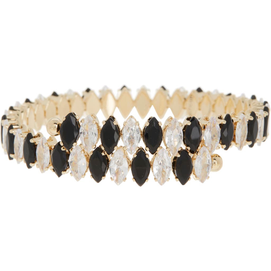 Shop Natasha Cubic Zirconia Stone Cuff Bracelet In Gold/jet/clear