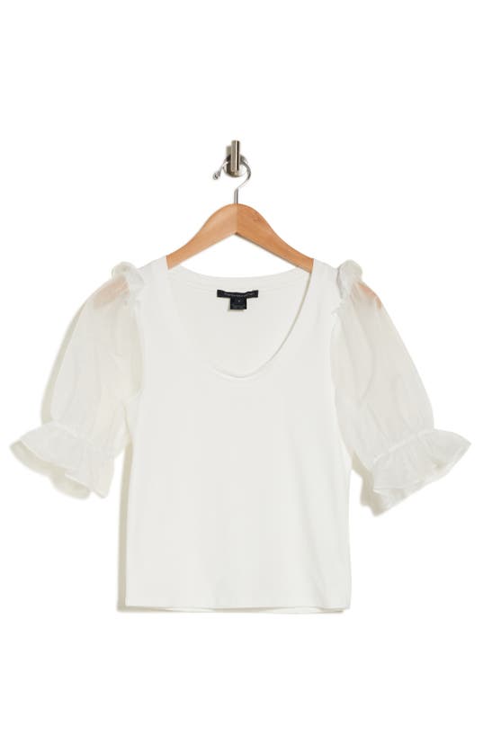 French Connection Rosana Organza Puff Sleeve T-shirt In Summer White