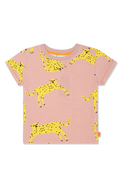 Mon Coeur Kids' Cat Graphic T-shirt In Misty Rose/cyber Yellow