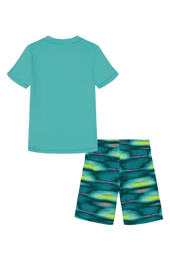 Shop Under Armour Kids' Surge Stripe Two-piece Rashguard Swimsuit In Radial Turquoise