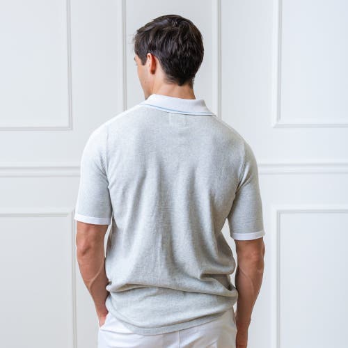 Shop Hope & Henry Mens' Short Sleeve Sweater Polo In Light Gray Heather Colorblock