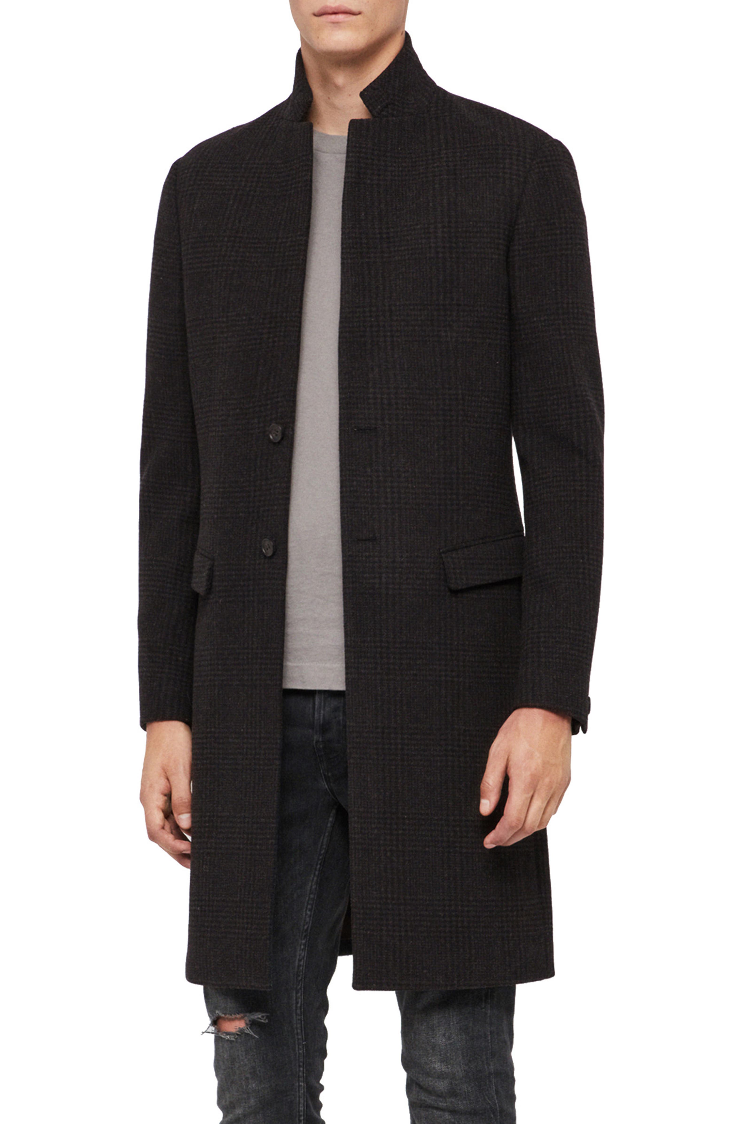 ALLSAINTS Burge Classic Fit Plaid Wool Blend Topcoat | Nordstrom