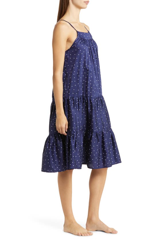 Shop Papinelle Olivia Spot Tiered Cotton Sateen Nightgown In Navy/ White Spot