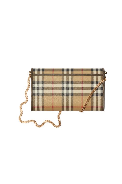 Burberry Check Chain Strap Wallet In Archive Beige/military