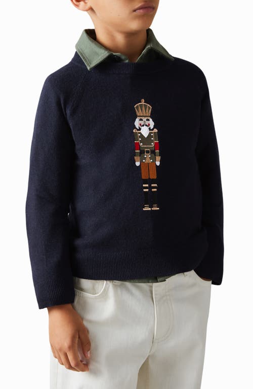 Shop Reiss Kids' Bowden Jr. Holiday Nutcracker Embroidered Sweater In Navy