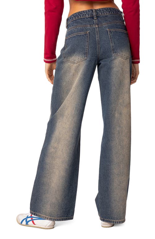 Shop Edikted Raelynn Wide Leg Jeans In Blue/brown-washed