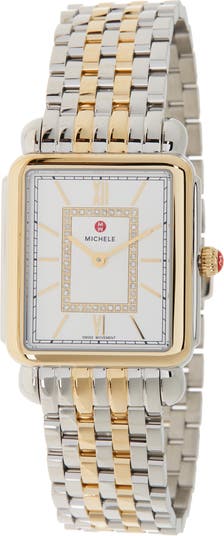 MICHELE Women's Deco II Diamond Two-Tone Bracelet Watch, 20mm x 43mm - 0.11 ctw | Nordstromrack