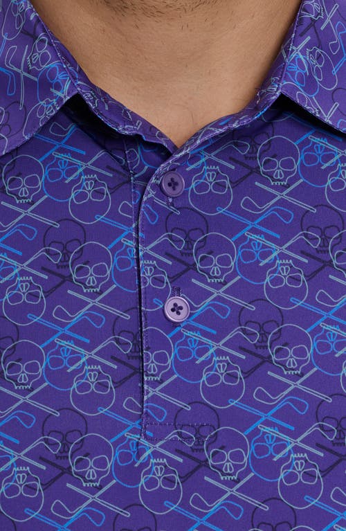 Shop Robert Graham Iron Skull 2 Print Performance Golf Polo In Purple