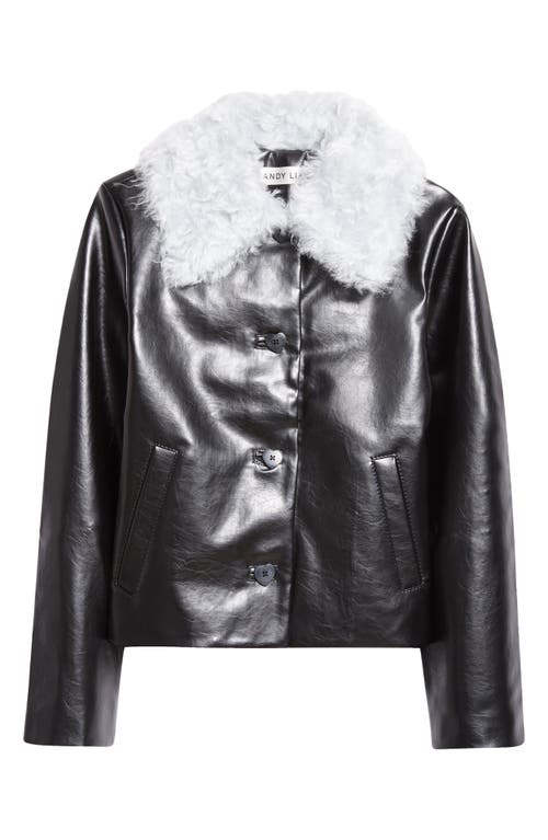 Shop Sandy Liang Maru Faux Leather & Faux Fur Jacket In Black