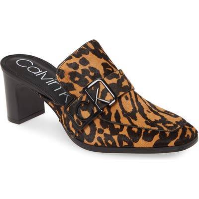 Calvin Klein Dacy Logo Buckle Loafer Mule, Brown