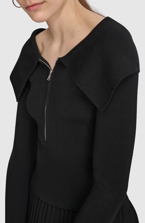 Shop Dkny Exaggerated Collar Half Zip Sweater In Black