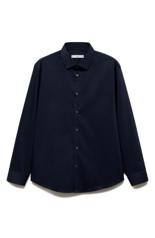 Shop Mango Stretch Button-up Shirt In Dark Navy