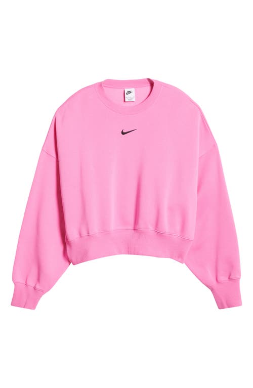 Shop Nike Phoenix Fleece Crewneck Sweatshirt In Playful Pink/black