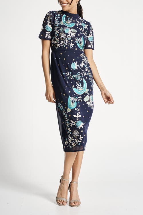 Shop Frock And Frill Floral Embroidered Midi Gown In Navy