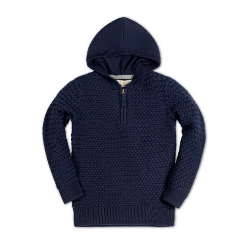 Hope & Henry Boys' Organic Hooded Half Zip Sweater, Kids In Navy Basketweave