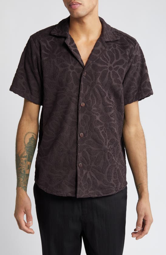 Shop Oas Blossom Terry Cloth Camp Shirt In Brown