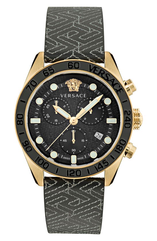 Versace Men's Greca Dome Chrono Goldtone Stainless Steel & Leather Watch In Gunmetal/white