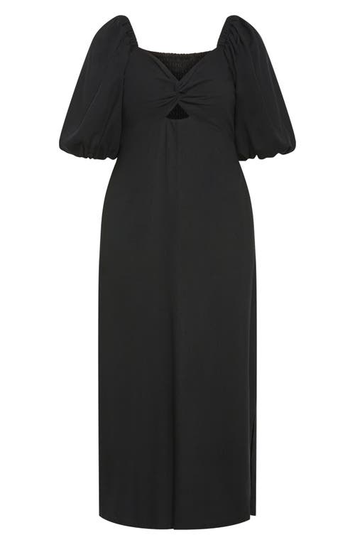 City Chic Twist Cutout Puff Sleeve Dress In Black
