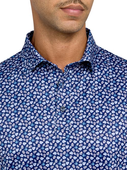 Construct Con.struct Micro Mexi Skulls Print Performance Golf Polo In Navy/blue