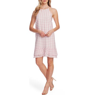 Cece Gingham Tiered Ruffle Sleeveless A-Line Dress, Pink