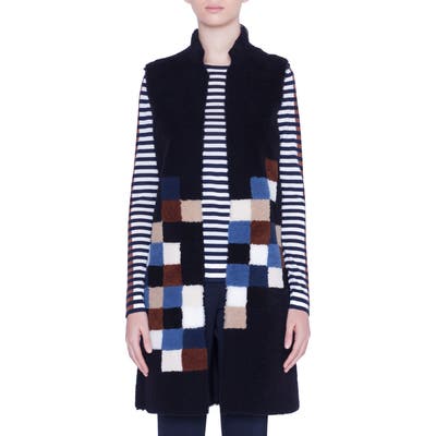 Akris Punto Pixel Reversible Genuine Shearling Vest, Blue