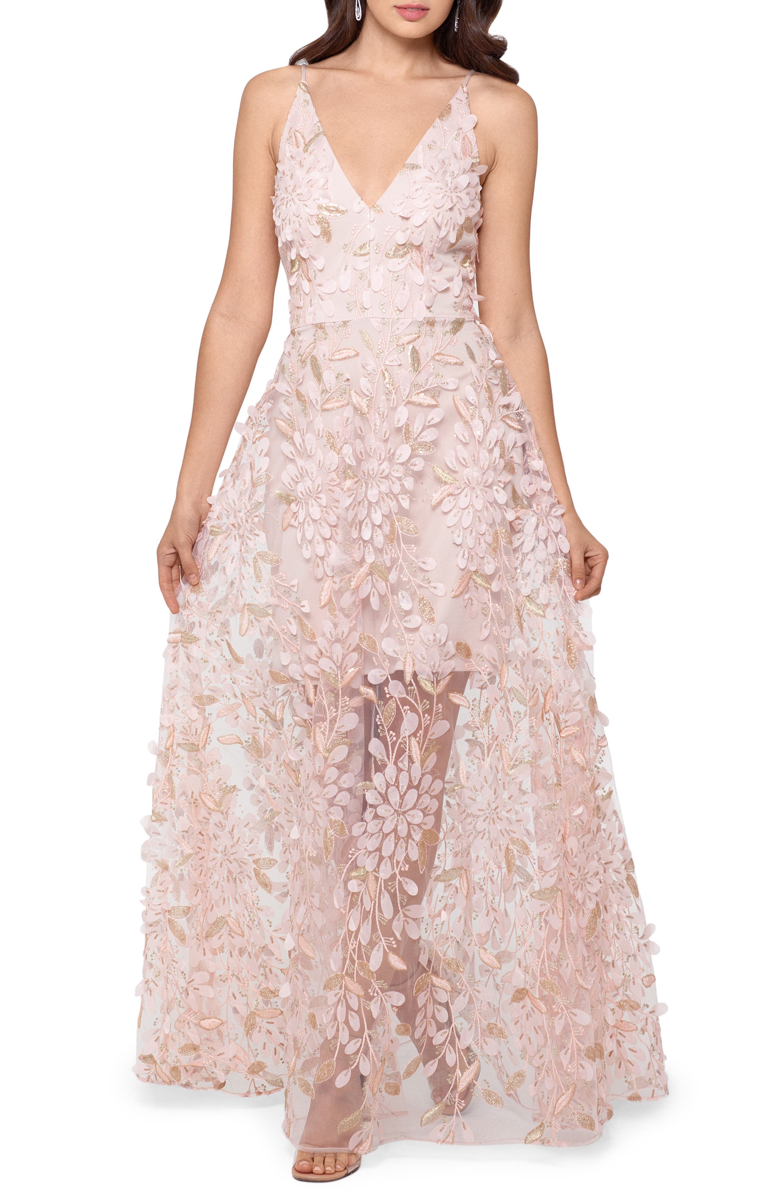 xscape floral applique gown