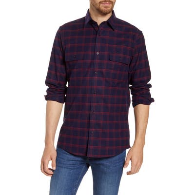 Nordstrom Shop Trucker Regular Fit Plaid Flannel Button-Up Shirt, Blue