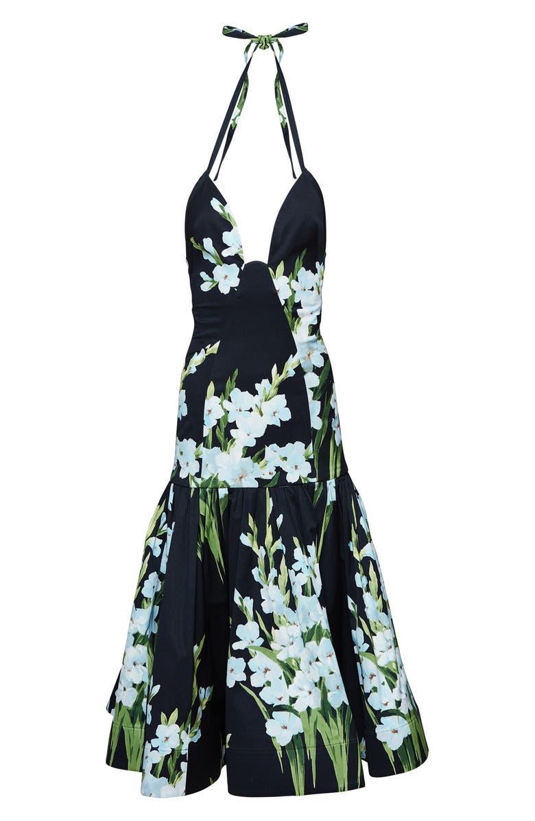 Carolina Herrera Tiered Floral Print Halter Midi Dress, Alternate, color, 