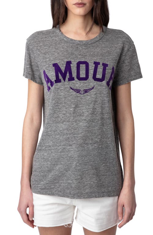 Zadig & Voltaire Flamme Amour Cotton Blend T-Shirt Gris Chine at Nordstrom,