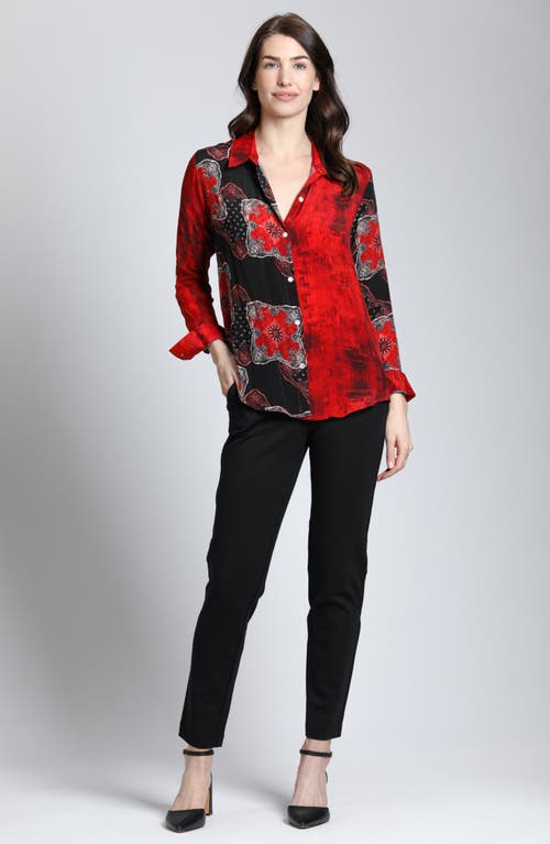 APNY APNY BANDANA PRINT ROLL TAB SLEEVE CHIFFON BUTTON-UP SHIRT 