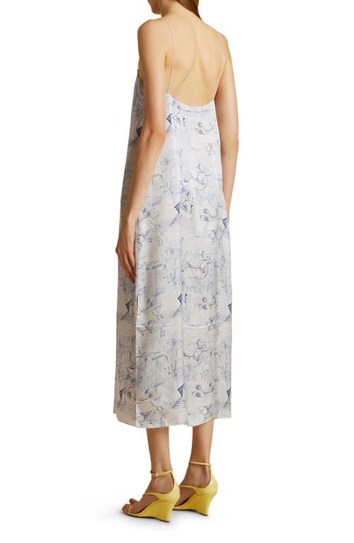 Shop Khaite Sicily Print Silk Charmeuse Midi Dress In Cream/blue