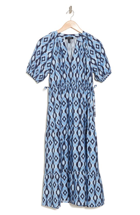 Shop Ellen Tracy Puff Sleeve Side Tie Midi Dress In Navy Boho