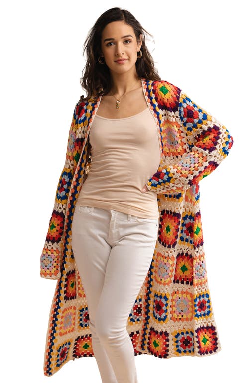Saachi Granny Square Crochet Longline Cardigan In Ivory