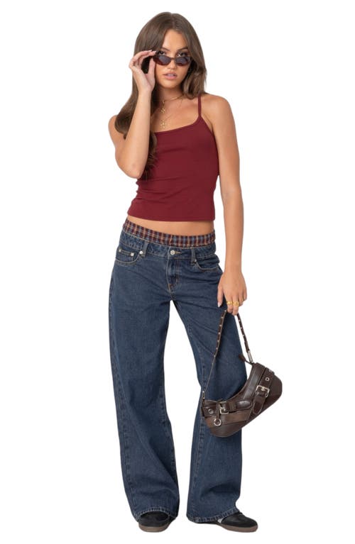 Shop Edikted Boxer Detail Wide Leg Jeans In Blue