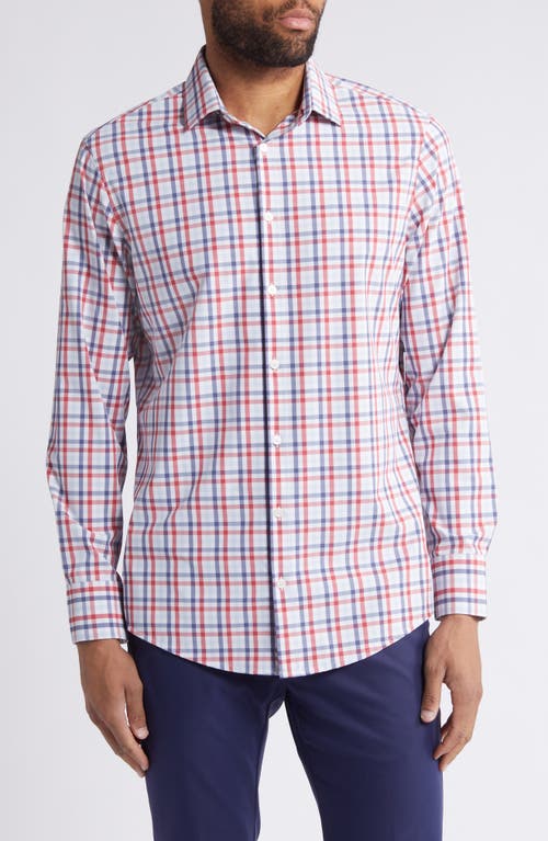 Leeward Trim Fit Plaid Performance Button-Up Shirt in Holly Berry Coastal Plaid