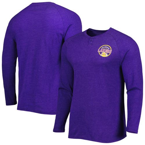 Men's Concepts Sport Heathered Purple Los Angeles Lakers Left Chest Henley Raglan Long Sleeve T-Shirt in Heather Purple