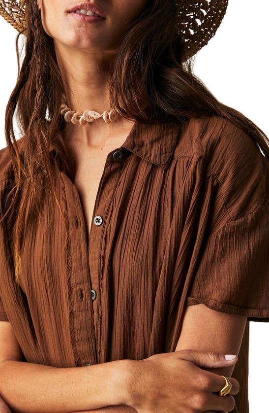 Shop Free People Float Away Button-up Shirt In Chocolate Love