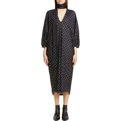 Roseanna Polka Dot Midi Dress With Removable Scarf, 6 FR - Black