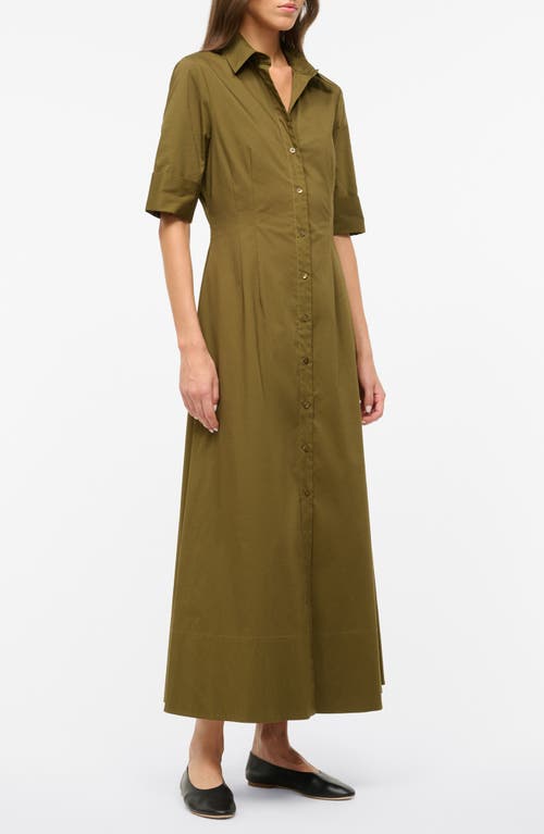 Shop Staud Joan Maxi Shirtdress In Sergeant Green