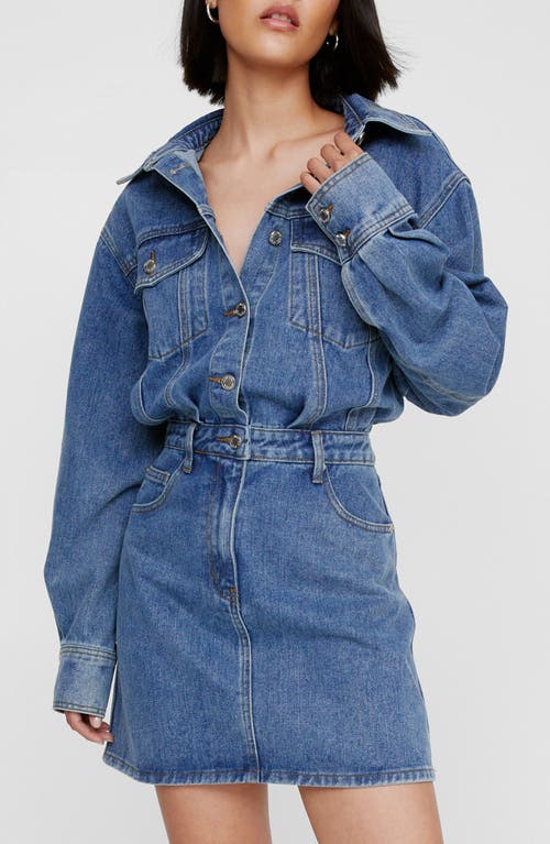 Shop Nasty Gal Long Sleeve Denim Shirtdress In Authentic Mid Wash