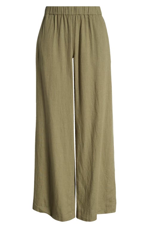 Caslon Wide Leg Pull-on Linen Blend Pants In Olive Burnt