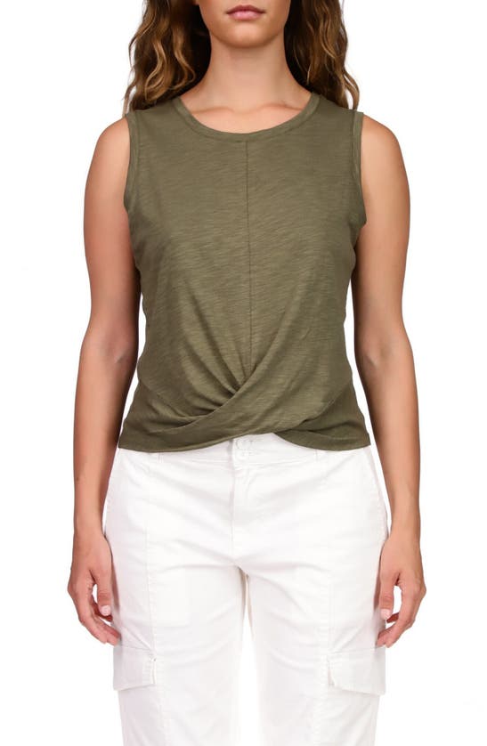 Sanctuary Twisted Cotton Blend Slub Jersey Tank In Mossy Green