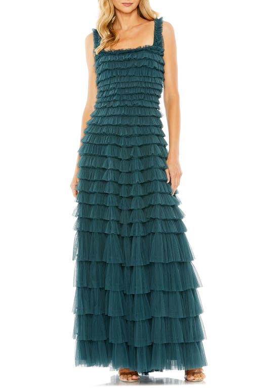 Mac Duggal Ruffle Square Neck Gown Teal at Nordstrom,