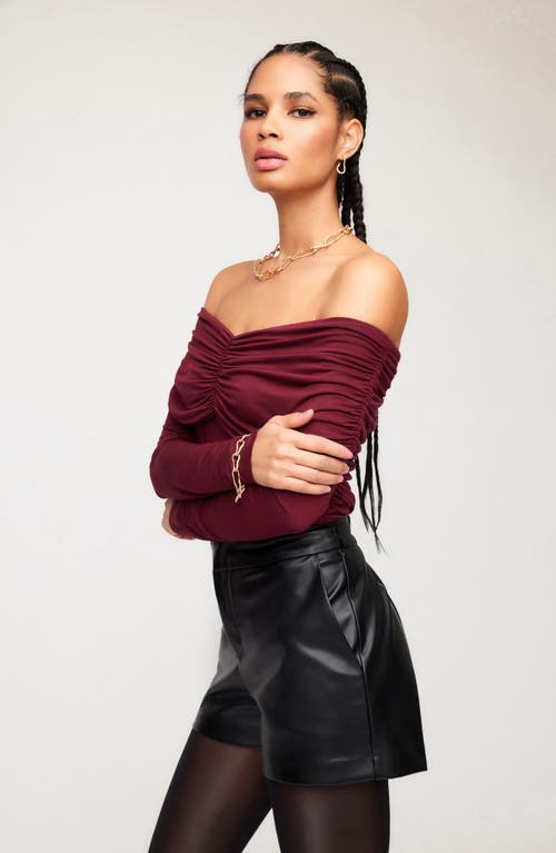 Shop Fifteen Twenty Bella Ruched Off The Shoulder Top In Wine