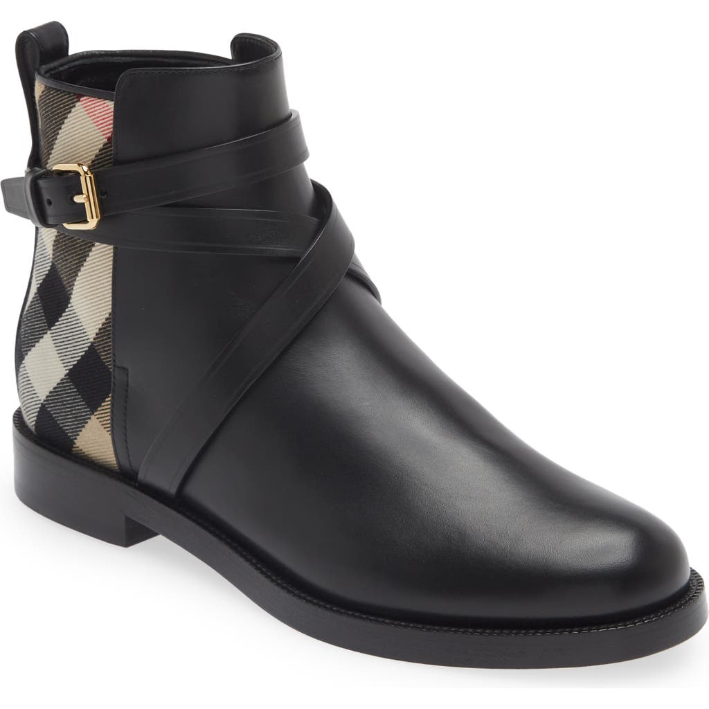 Burberry Pryle House Check Bootie In Black/archive Beige