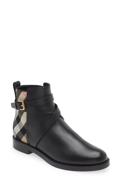 Shop Burberry Pryle House Check Bootie In Black/archive Beige